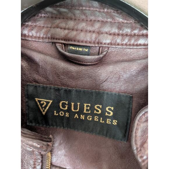 Guess Vegan Merlot Wine Colored Moto Biker Jacket Faux Leather Size XL - Picture 8 of 9